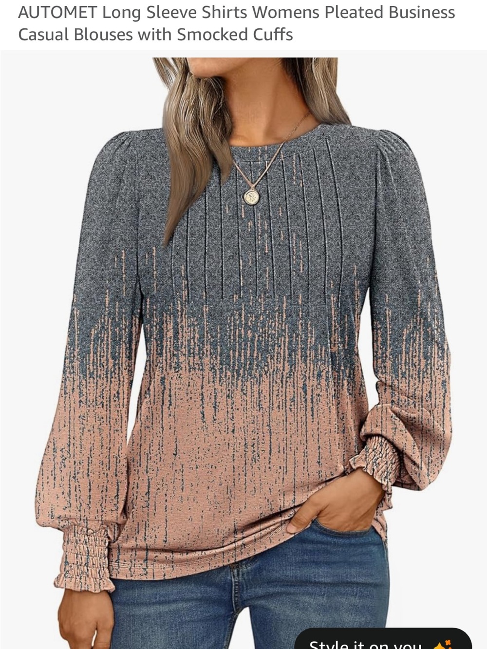 AUTOMET Ombre Pleated Long-Sleeve Top in Gray and Blush